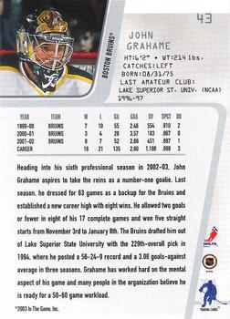 2002-03 Be a Player Between the Pipes #43 John Grahame Back