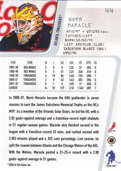 2002-03 Be a Player Between the Pipes #44 Norm Maracle Back