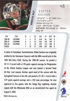 2002-03 Be a Player Between the Pipes #48 Dieter Kochan Back