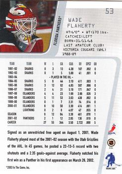 2002-03 Be a Player Between the Pipes #53 Wade Flaherty Back