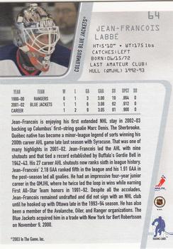 2002-03 Be a Player Between the Pipes #64 J-F Labbé Back