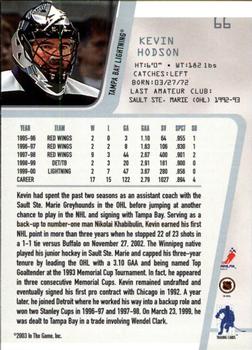 2002-03 Be a Player Between the Pipes #66 Kevin Hodson Back