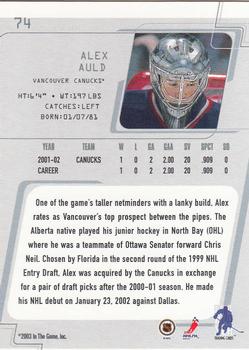 2002-03 Be a Player Between the Pipes #74 Alex Auld Back