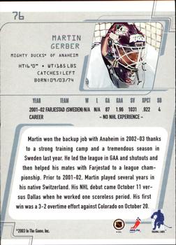 2002-03 Be a Player Between the Pipes #76 Martin Gerber Back