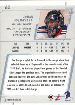2002-03 Be a Player Between the Pipes #80 Johan Holmqvist Back