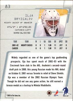 2002-03 Be a Player Between the Pipes #83 Ilja Bryzgalov Back