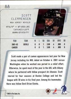 2002-03 Be a Player Between the Pipes #88 Scott Clemmensen Back
