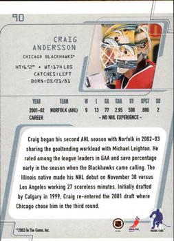 2002-03 Be a Player Between the Pipes #90 Craig Anderson Back