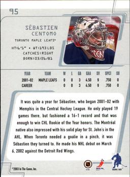 2002-03 Be a Player Between the Pipes #95 Sebastien Centomo Back