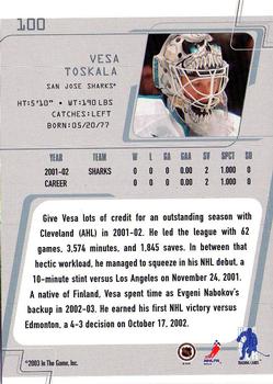2002-03 Be a Player Between the Pipes #100 Vesa Toskala Back