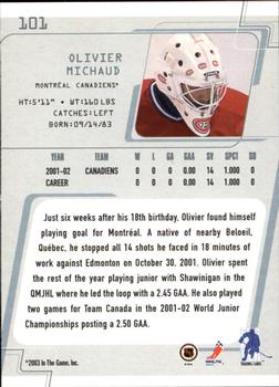 2002-03 Be a Player Between the Pipes #101 Olivier Michaud Back