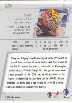 2002-03 Be a Player Between the Pipes #104 Dany Sabourin Back