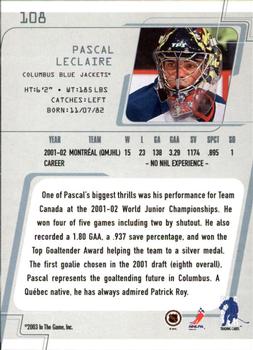 2002-03 Be a Player Between the Pipes #108 Pascal Leclaire Back