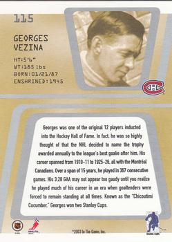 2002-03 Be a Player Between the Pipes #115 Georges Vezina Back
