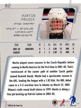 2002-03 Be a Player Between the Pipes #82 Martin Prusek Back