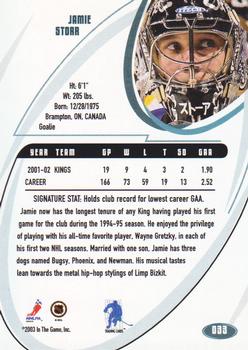 2002-03 Be a Player Signature Series #033 Jamie Storr Back