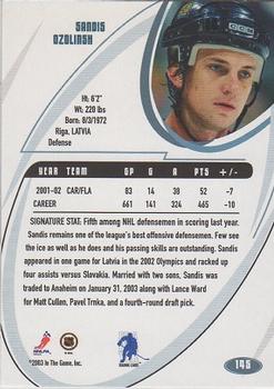 2002-03 Be a Player Signature Series #145 Sandis Ozolinsh Back