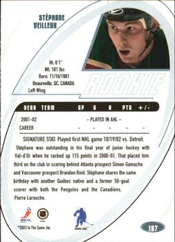 2002-03 Be a Player Signature Series #187 Stephane Veilleux Back