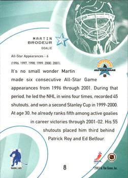 2002-03 Be a Player All-Star Edition #8 Martin Brodeur Back