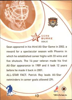 2002-03 Be a Player All-Star Edition #13 Sean Burke Back