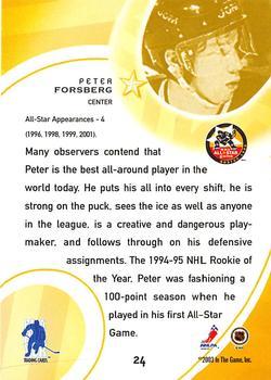 2002-03 Be a Player All-Star Edition #24 Peter Forsberg Back