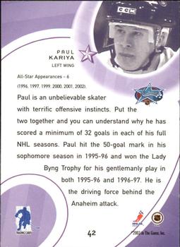 2002-03 Be a Player All-Star Edition #42 Paul Kariya Back