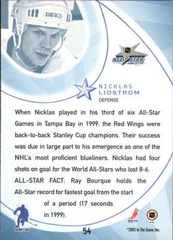 2002-03 Be a Player All-Star Edition #54 Nicklas Lidstrom Back