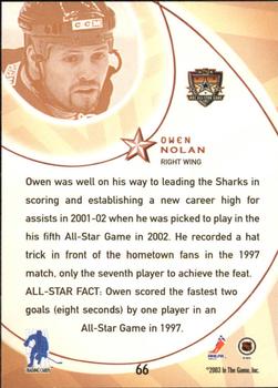 2002-03 Be a Player All-Star Edition #66 Owen Nolan Back