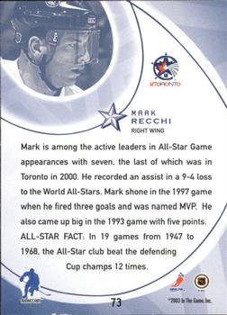 2002-03 Be a Player All-Star Edition #73 Mark Recchi Back