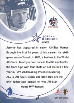 2002-03 Be a Player All-Star Edition #76 Jeremy Roenick Back