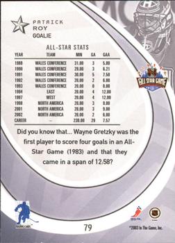 2002-03 Be a Player All-Star Edition #79 Patrick Roy Back