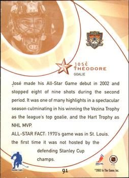 2002-03 Be a Player All-Star Edition #91 Jose Theodore Back