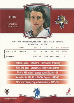 2002-03 Be a Player First Edition #005 Sandis Ozolinsh Back