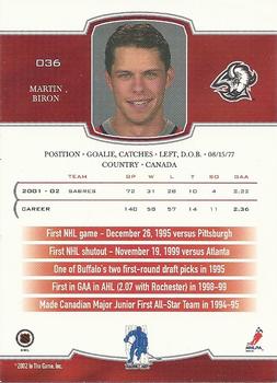 2002-03 Be a Player First Edition #036 Martin Biron Back