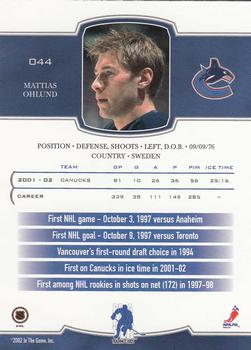 2002-03 Be a Player First Edition #044 Mattias Ohlund Back