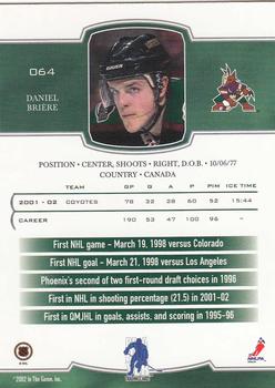 2002-03 Be a Player First Edition #064 Daniel Briere Back