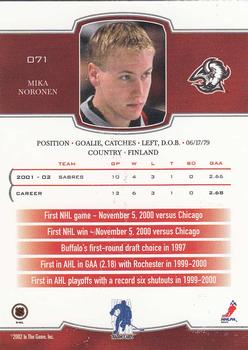 2002-03 Be a Player First Edition #071 Mika Noronen Back