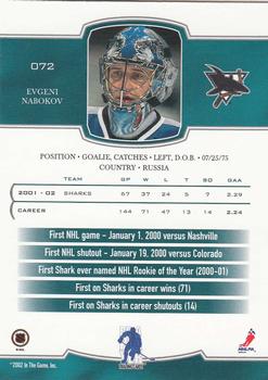 2002-03 Be a Player First Edition #072 Evgeni Nabokov Back