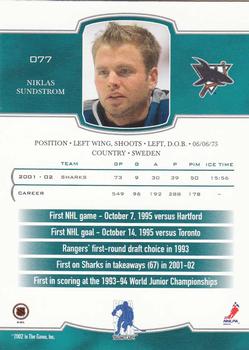 2002-03 Be a Player First Edition #077 Niklas Sundstrom Back