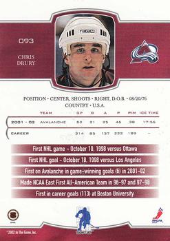 2002-03 Be a Player First Edition #093 Chris Drury Back