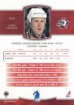 2002-03 Be a Player First Edition #104 Chris Gratton Back
