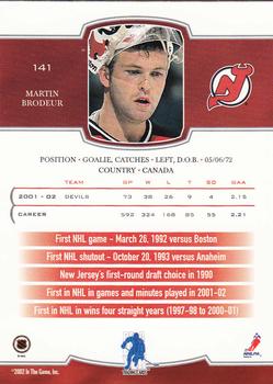 2002-03 Be a Player First Edition #141 Martin Brodeur Back