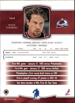 2002-03 Be a Player First Edition #144 Peter Forsberg Back