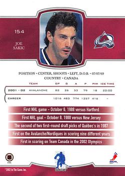 2002-03 Be a Player First Edition #154 Joe Sakic Back