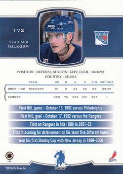2002-03 Be a Player First Edition #172 Vladimir Malakhov Back