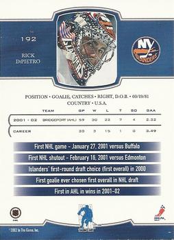 2002-03 Be a Player First Edition #192 Rick DiPietro Back