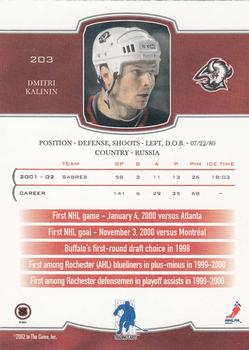 2002-03 Be a Player First Edition #203 Dmitri Kalinin Back