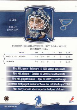 2002-03 Be a Player First Edition #205 Brent Johnson Back