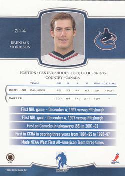 2002-03 Be a Player First Edition #214 Brendan Morrison Back