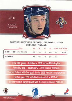 2002-03 Be a Player First Edition #218 Niklas Hagman Back
